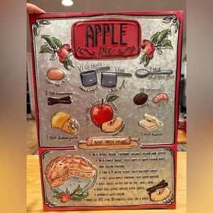 Rare Vintage APPLE PIE RECIPE Tin Sign 12x17" Colorful Ingredients & Directions